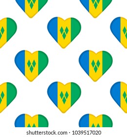 Seamless pattern from the hearts with flag of Saint Vincent and the Grenadines. Vector illustration