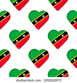 Seamless pattern from the hearts with flag of Saint Kitts and Nevis. Vector illustration