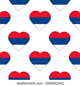 Seamless pattern from the hearts with flag of Serbia. Vector illustration