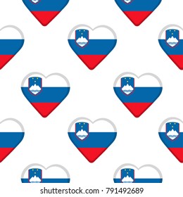 Seamless pattern from hearts with flag of Slovenia. Vector illustration