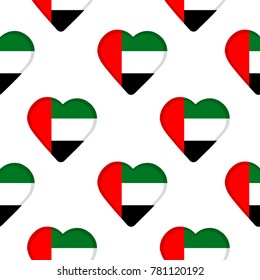 Seamless pattern from the hearts with flag of the United Arab Emirates. Vector illustration
