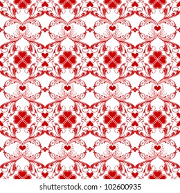 Seamless pattern of hearts and floral