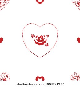 Patrón inmaculado con corazones y motivos florales. El amor rojo es adorable con antecedentes blancos y transparentes.
