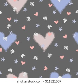 seamless pattern with hearts, flowers, clover leaf