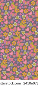 Seamless pattern with hearts, flowers, cups, presents which can suit for St. Valentine's day for textile, wallpapers, wrapping paper, backgroungs. 