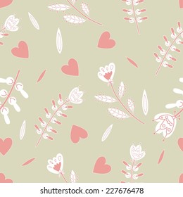 the seamless pattern with hearts and flowers decorative