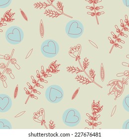 the seamless pattern with hearts and flowers linear design