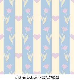 Seamless pattern with hearts and flowers tulips. Spring floral background. Vector illustration EPS10