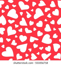 Seamless pattern with hearts. Pattern with flying hearts on a red background
