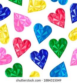 Seamless pattern hearts gemstone diamonds vector illustration