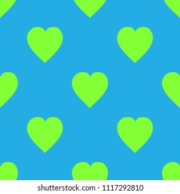 Seamless pattern with hearts. Geometric repeating pattern. Vector illustration. Bright green hearts on blue background