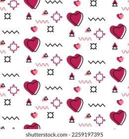 Seamless pattern with hearts and geometric shapes