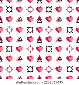 Seamless pattern with hearts and geometric shapes