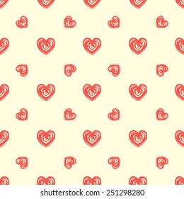 Seamless pattern from hearts. Grunge, hand drawn style
