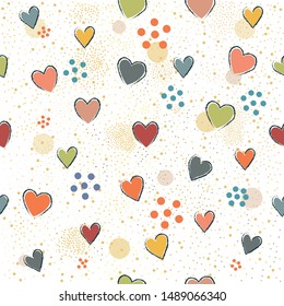 Seamless Pattern With Hearts. Hand Drawn Design. Vector Illustration