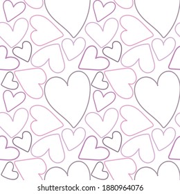 Patrón sin fisuras de corazones dibujados a mano en estilo doodle. Diseño para papel tapiz, papel digital, textil, embalaje, diseño y creatividad. Ilustración vectorial en fondo blanco