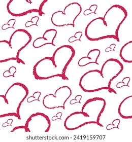 Seamless pattern of  hearts in hand drawn style by crayon. Background of Valentine's day. Vector illustration