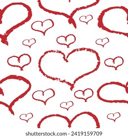 Seamless pattern of  hearts in hand drawn style by crayon. Background of Valentine's day. Vector illustration