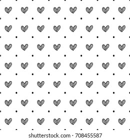 Seamless pattern with hearts. Hand drawn vector design elements. Ink illustration. Hand drawn background