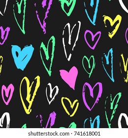 Seamless pattern with hearts. Hand drawn vector illustration. Decorative elements for design. Creative art work