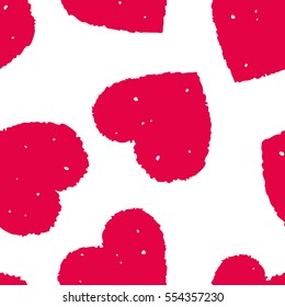 Seamless pattern with hearts. Hand painted pastel crayon. Grunge background. Design element for wallpapers, wedding invitations, birthday card, scrapbooking, fabric print etc. Vector illustration