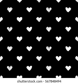 Seamless pattern with hearts. Hand painted pastel crayon. Grunge background. Design element for wallpapers, wedding invitations, birthday card, scrapbooking, fabric print etc. Vector illustration.