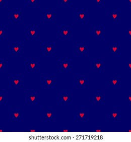 Seamless pattern with hearts hand-drawn style polka dot red to bright dark blue background