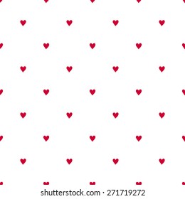 Seamless pattern with hearts hand-drawn style polka dot red on a white background