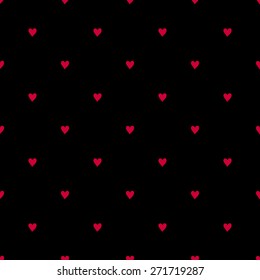Seamless pattern with hearts hand-drawn style polka dot red on a black background