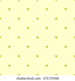 Seamless pattern with hearts hand-drawn style polka dot mustard on a light pale yellow background
