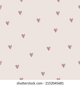 Patrón sin brillo con corazones. El corazón está dibujado a mano. Vector. Qué lindo. Para papel pintado, tela, ropa, papel de regalo, embalaje. Por el día de San Valentín.