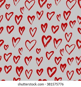 Seamless  pattern with hearts. Ink and brush. Hand painted background. 