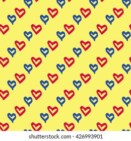 Seamless pattern with hearts. Ink and brush. Hand painted background.