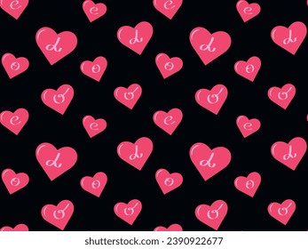 Seamless pattern with hearts and the inscription love, on a black background. Print for textile, wrapping paper, wallpaper, screensaver, concept for Valentine's Day.
