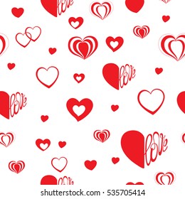 Seamless pattern hearts and inscription love