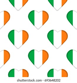 Seamless pattern from the hearts with Ireland flag. Vector illustration