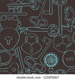 Seamless pattern with hearts and keys