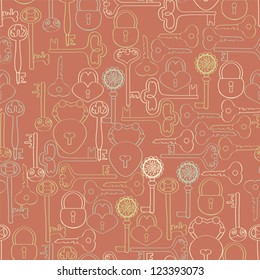 Seamless pattern with hearts and keys