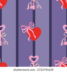Patrón sin fisuras con corazones, llaves y arcos. Texturas infinitas para tu diseño.	