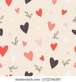 Patrón sin fisuras con corazones y hojas