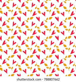 Seamless pattern with hearts, leaves. Background texture. Wallpaper