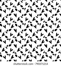 Seamless pattern with hearts, leaves. Background texture. Wallpaper