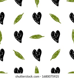 Seamless pattern. Hearts and leaves illustration for your design.