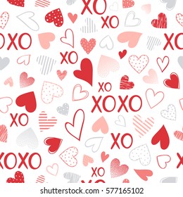 Seamless pattern with hearts and lettering.Romantic illustration perfect for design greeting cards, prints, flyers,cards,holiday invitations and more.Vector Valentines Day card.