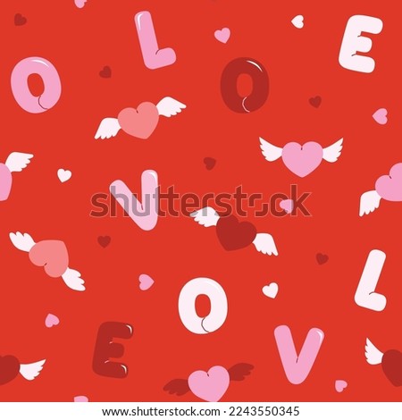 Seamless pattern with hearts and letters L,O,V,E. Vector design