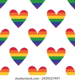 Seamless pattern for with hearts in LGBT rainbow flag colors. Cute LGBTQIA background for social media, textile, fabric, poster, banner, print. Vector format