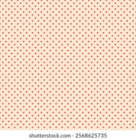 Seamless pattern with hearts like polka dot style. Retro abstract groovy background. Pink funky vector wallpaper for Valentine day. Girly lovely design.