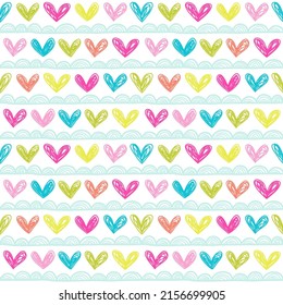 Seamless Pattern Hearts Line Borders Hand Stock Vector (Royalty Free ...