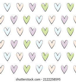 Seamless pattern with hearts in line style