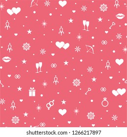 Seamless pattern with hearts, lips, flowers . Valentine's day wrapping paper